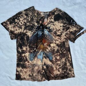 Bravado Metallica Band Shirt Womens Large Ripped Distressed Short Sleeve Lace Up